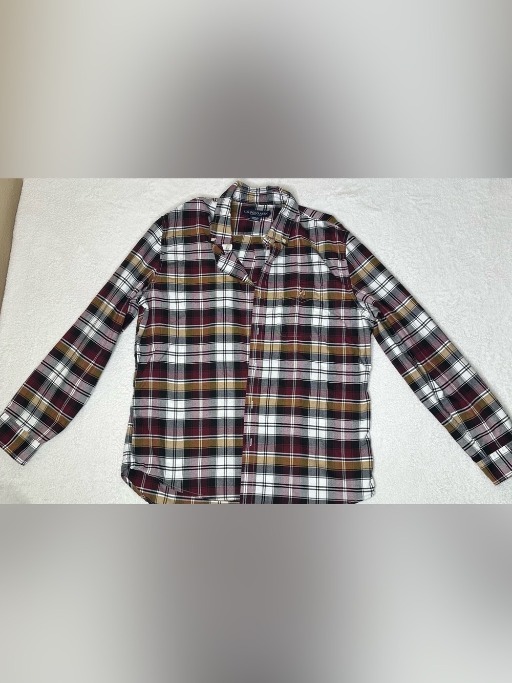 U.S. Polo Assn. Burgundy, White & Brown Plaid Button-Down Shirt